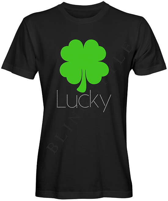 T shirt zwart lucky klaver met rhinestones