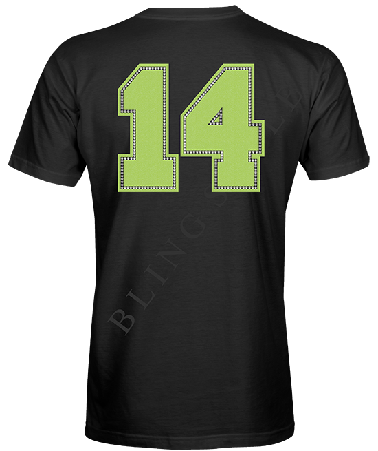 T shirt zwart rugnummer met glitterflex en rhinestones